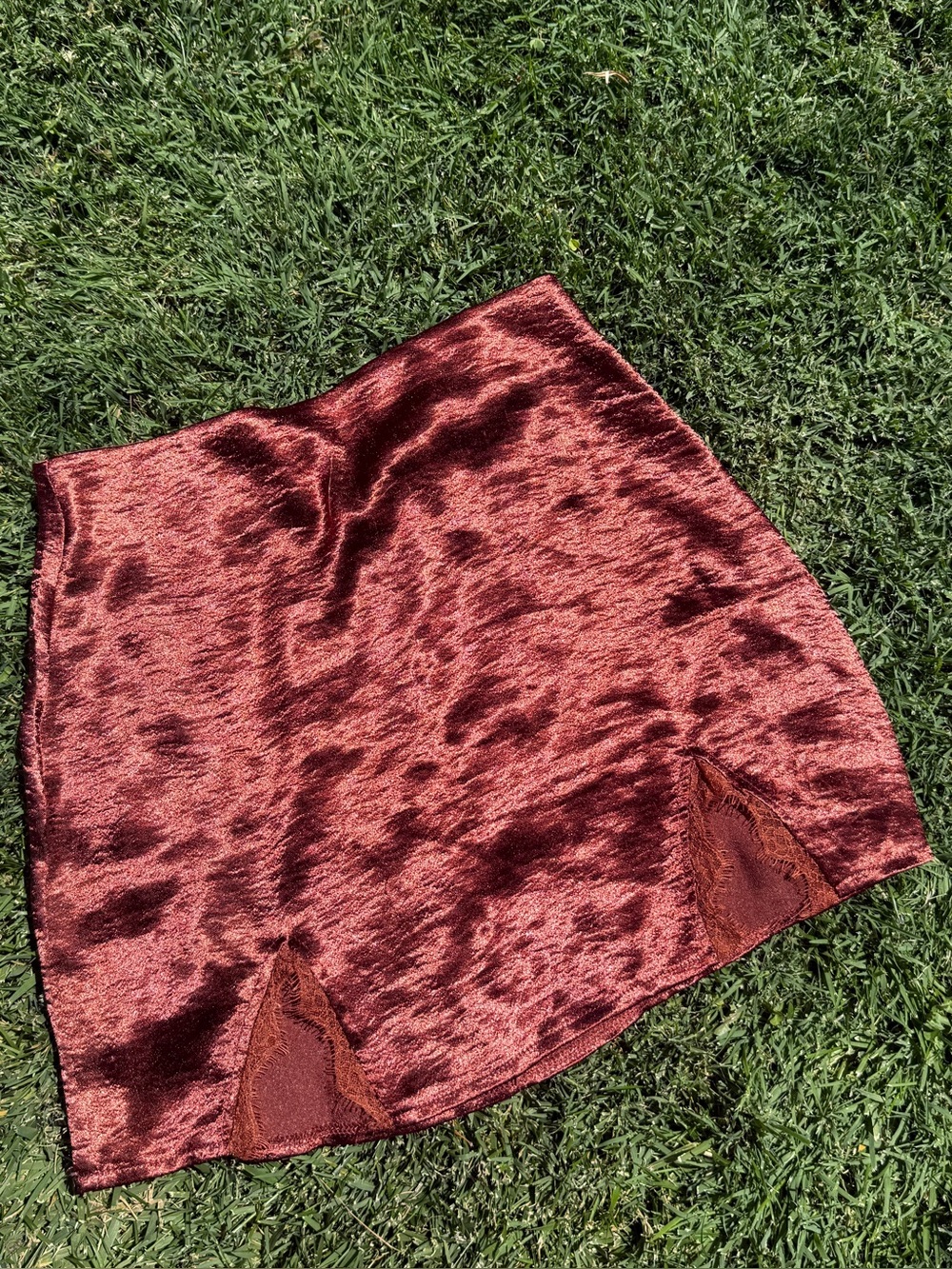 M Women's Rust Satin Mini Skirt with Lace Insets Renfair